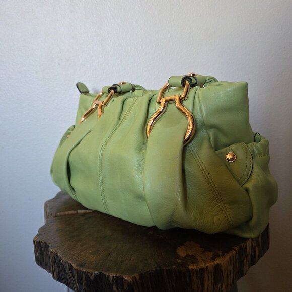 B Makowsky Soft Leather Shoulder Bag Green Chunky Gold Hardware NWT - Picture 11 of 16